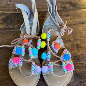 GAP Tan Sandals with Colorful Pom Poms